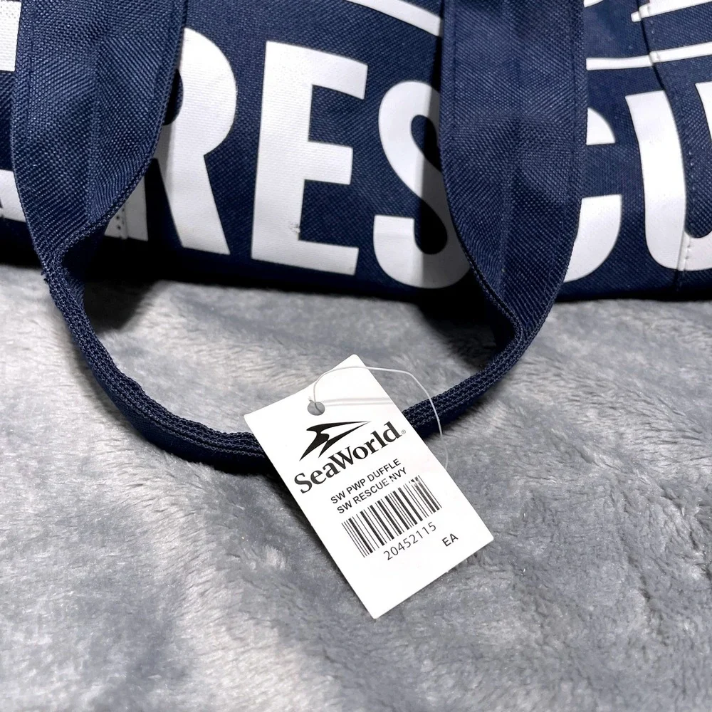 SeaWorld Rescue Duffle Bag Navy Blue Canvas Travel Gym Bag NWT Nautical Coastal